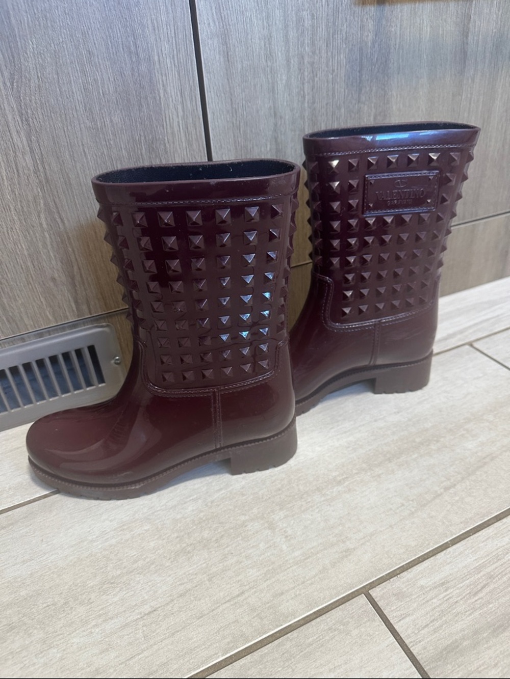 Valentino Burgundy Studded Rain Boots - Picture 2 of 5